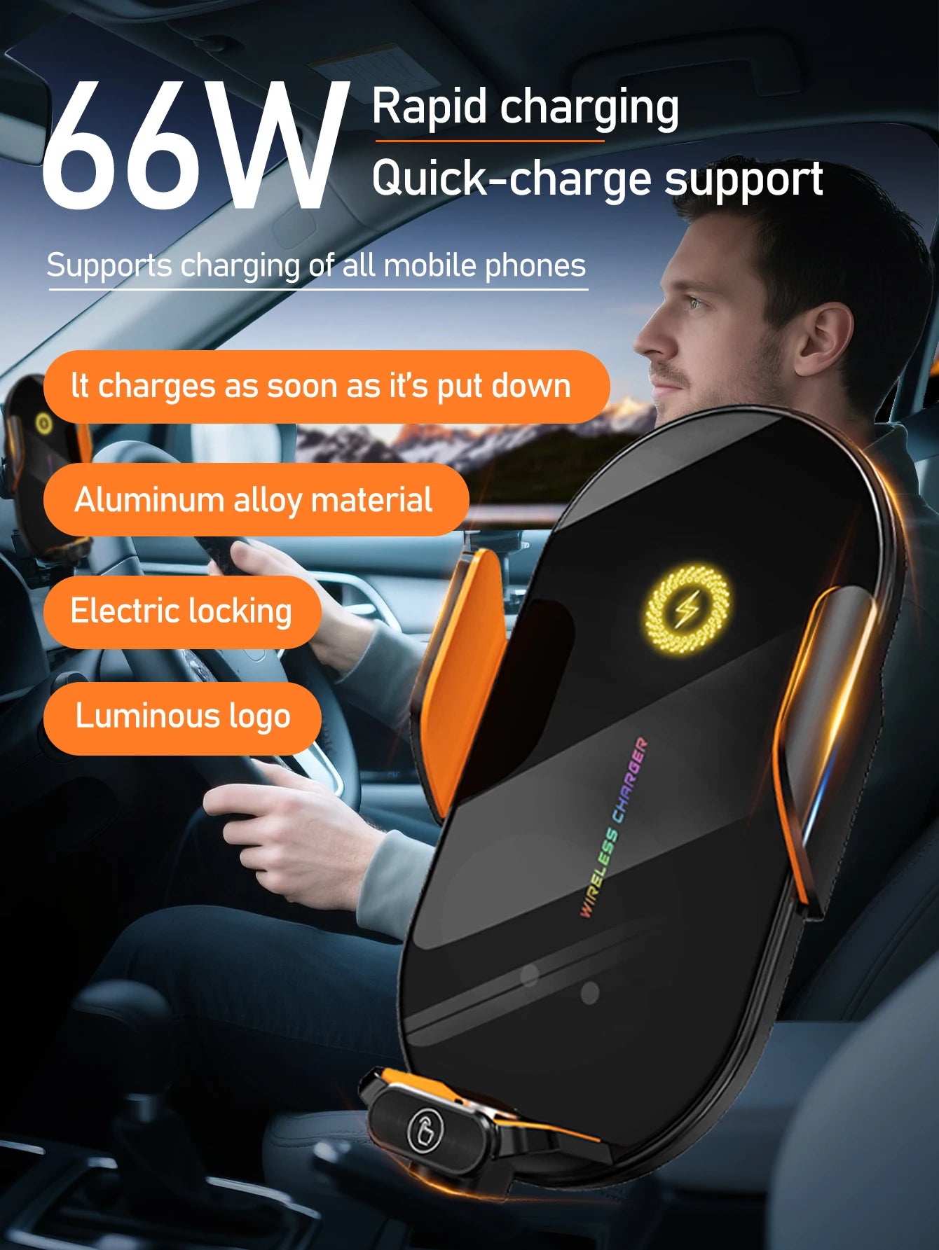 AFOVIC 66W Magnetic Wireless Car Phone Holder Charger