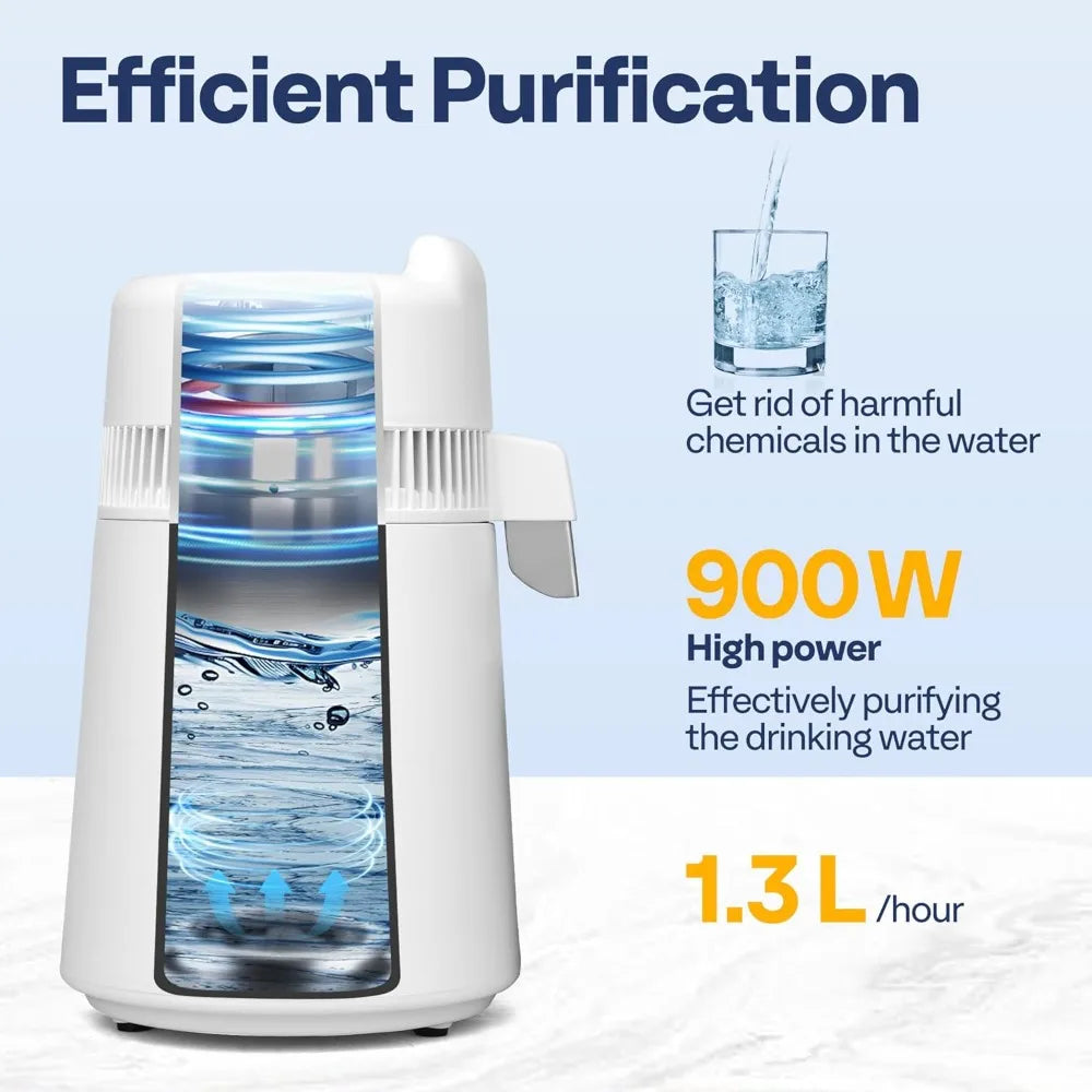 Water Distiller Countertop 1.6 Gallon/6L 900W Distilled Water Machine with Smart Switch Purifier Filter for Home Office, White