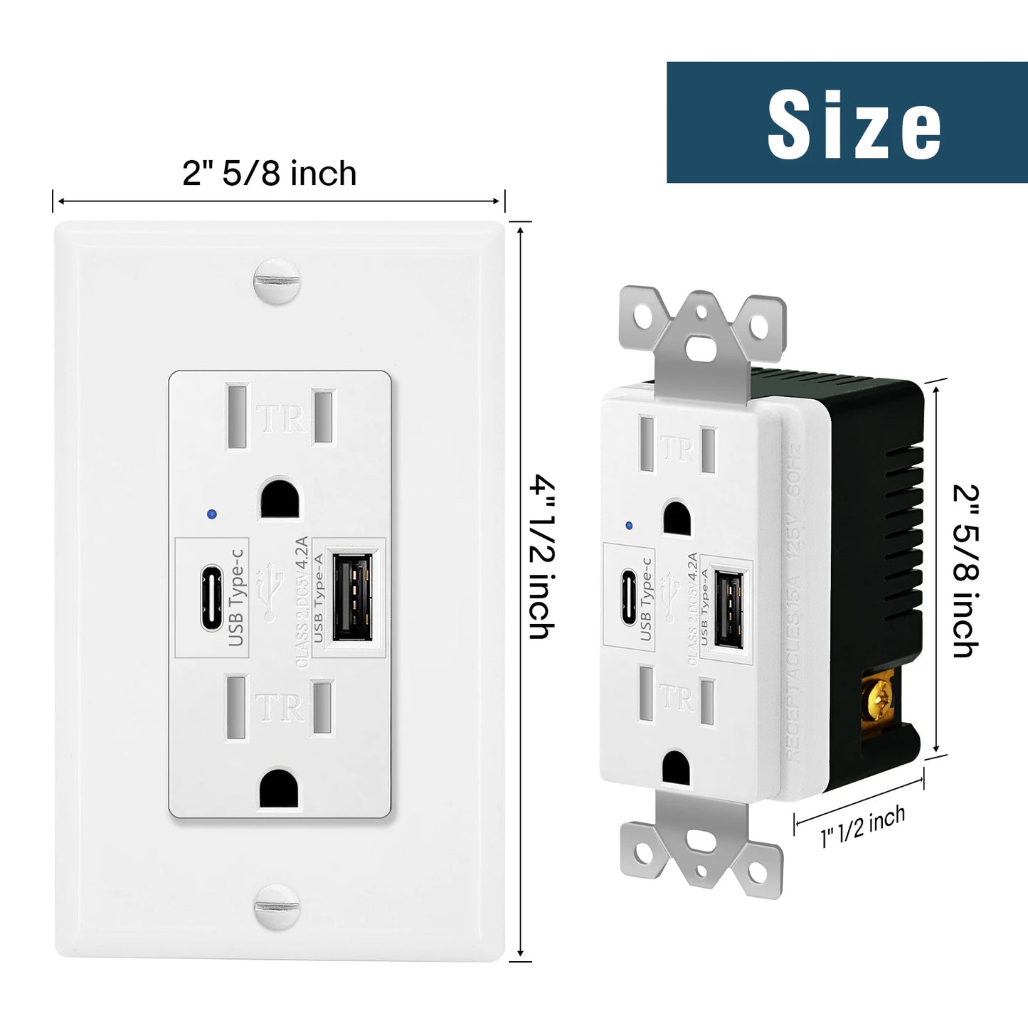 NineLeaf Tamper Resistant Dual USB Type C Wall Socket LED