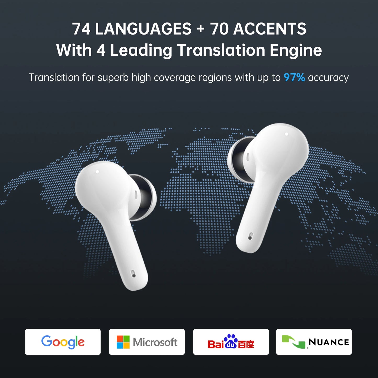 Wooask-M6 AI Real-Time Language Translation Earbuds 98% Accuracy Travel Business Wireless Earphone No WiFi Needed