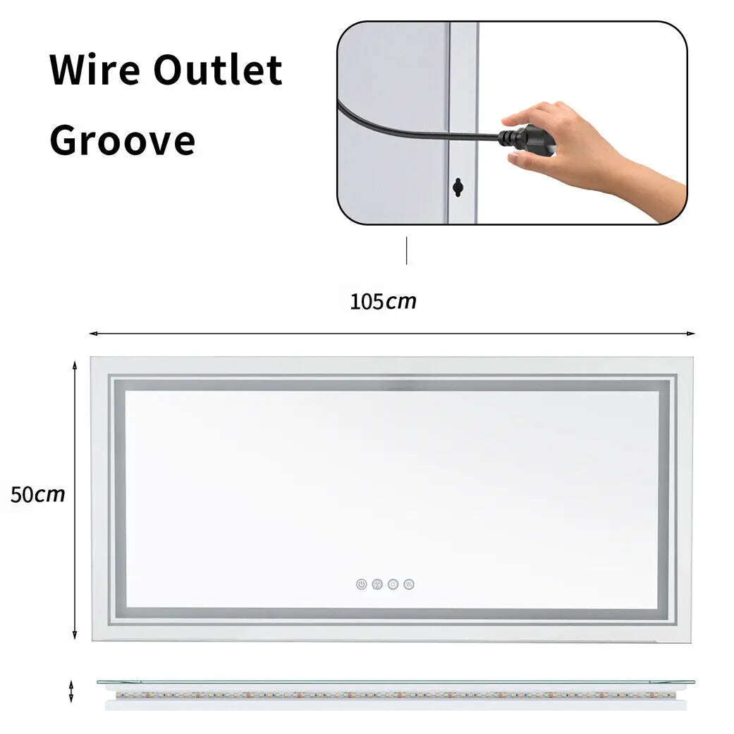 LED Backlit Rectangular Vanity Mirror Wall Mount Dimmable