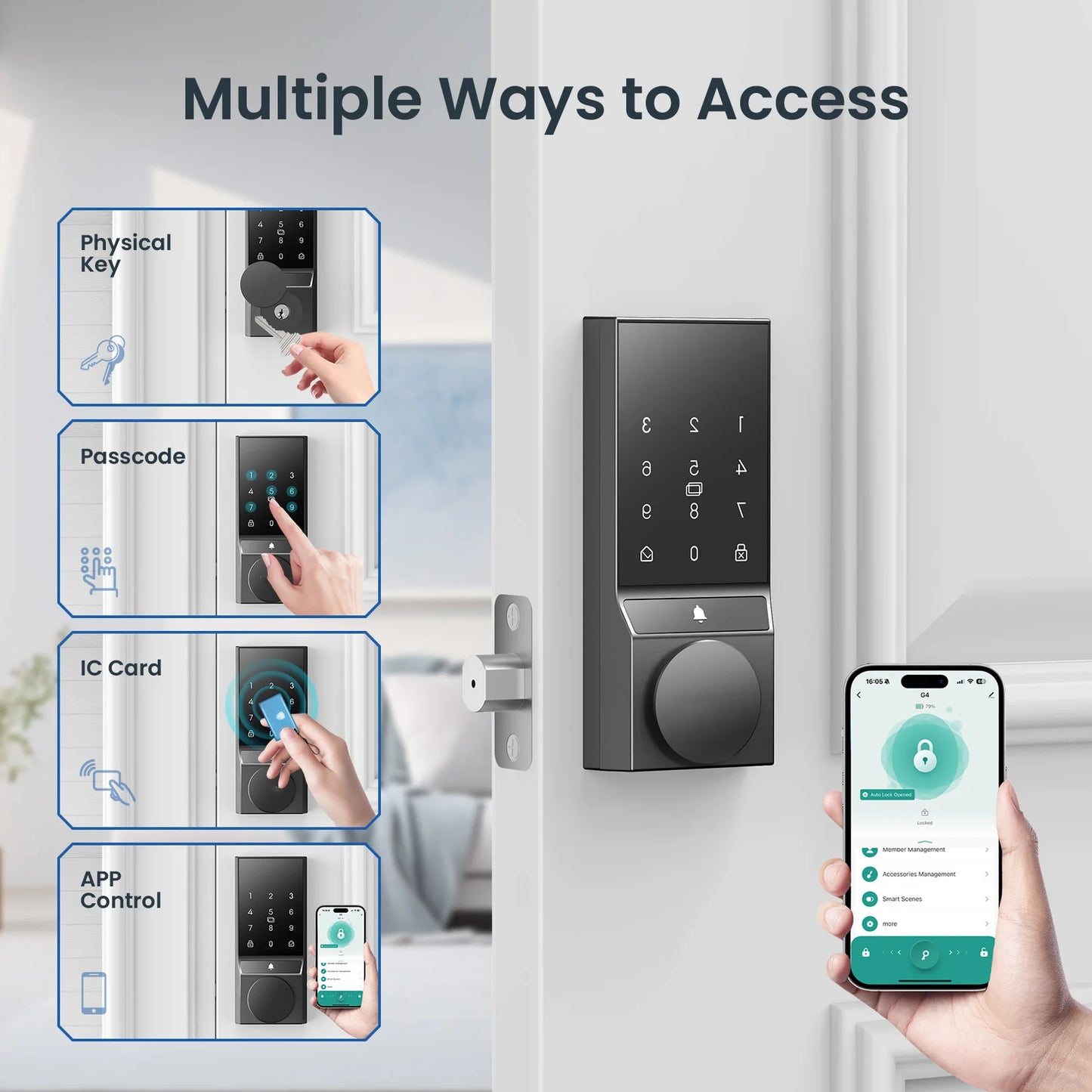Smart Door Lock Keyless Entry Doorbell App Control Bluetooth