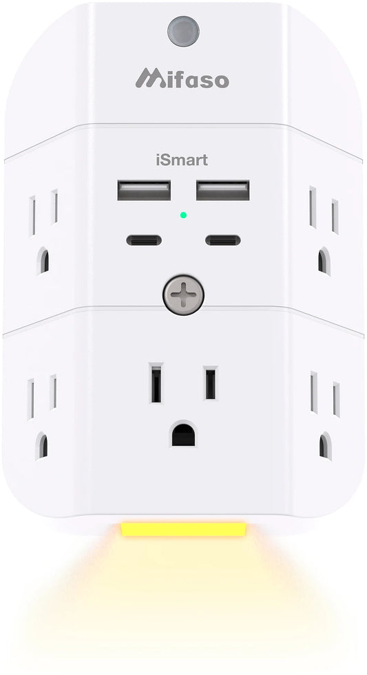 Mifaso Night Light Surge Protector 5 Outlet USB Charger