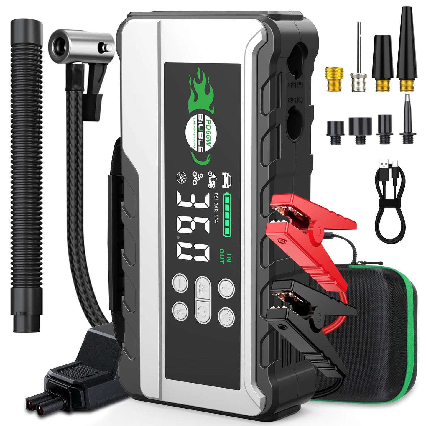 Biuble 8000A Jump Starter 26800mAh USB LED Light For Cars
