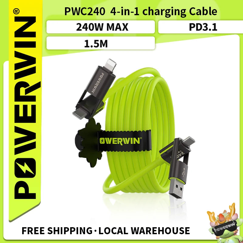 Powerwin PWC240 240W 4 In 1 Type C Fast Charging Cable