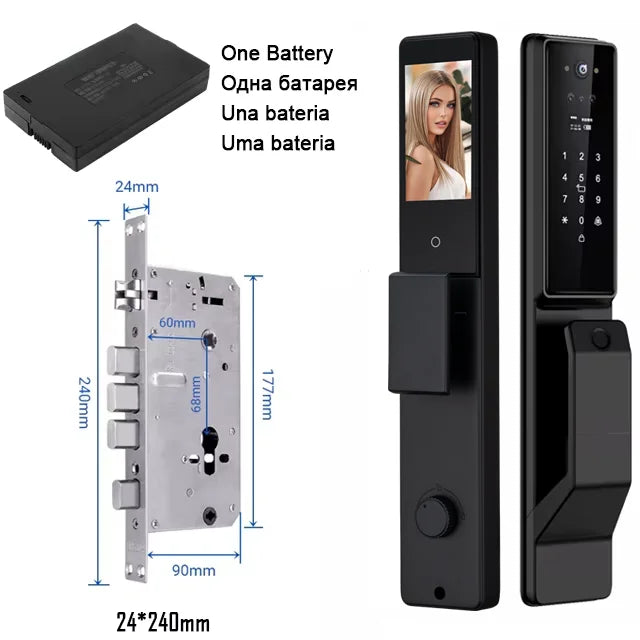 Alexa Voice Control Smart Door Lock Tuya APP 3D Face Recognition Electronic Digital Smart Door Lock With Camera