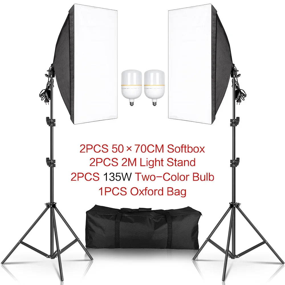 50x70cm Softbox 45W/70W Bulb Photography Studio Photo Lighting Kit Continuous Light System For Camera With  Remote Control