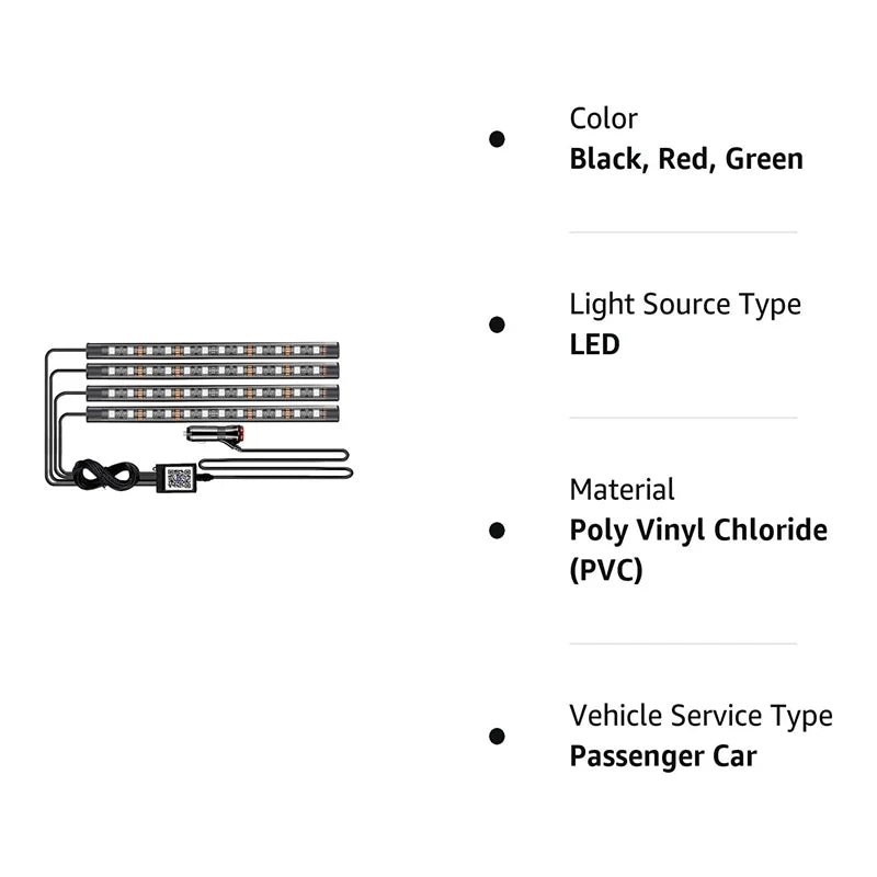 Car Ambient LED Interior Light RGB Strip Bluetooth App