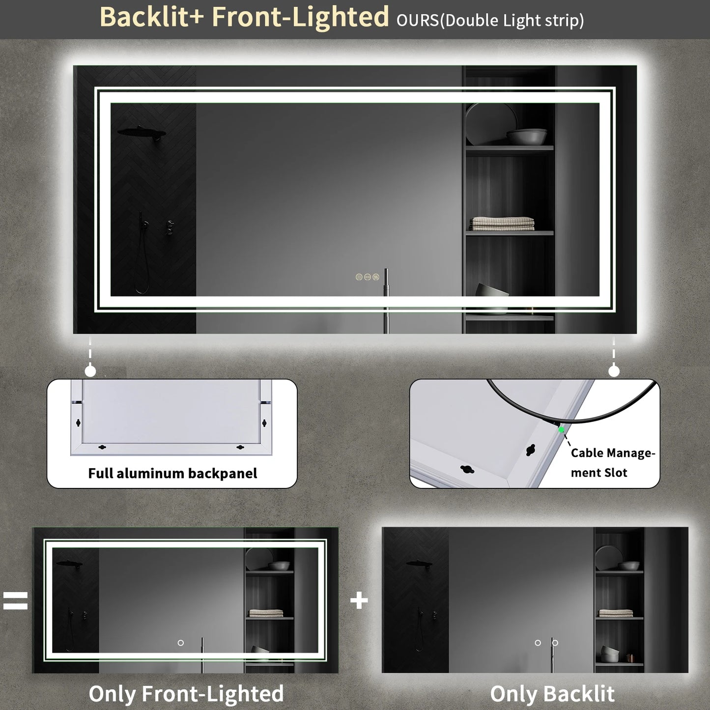 Extra Large Rectangular LED Vanity Mirror Backlit Anti Fog