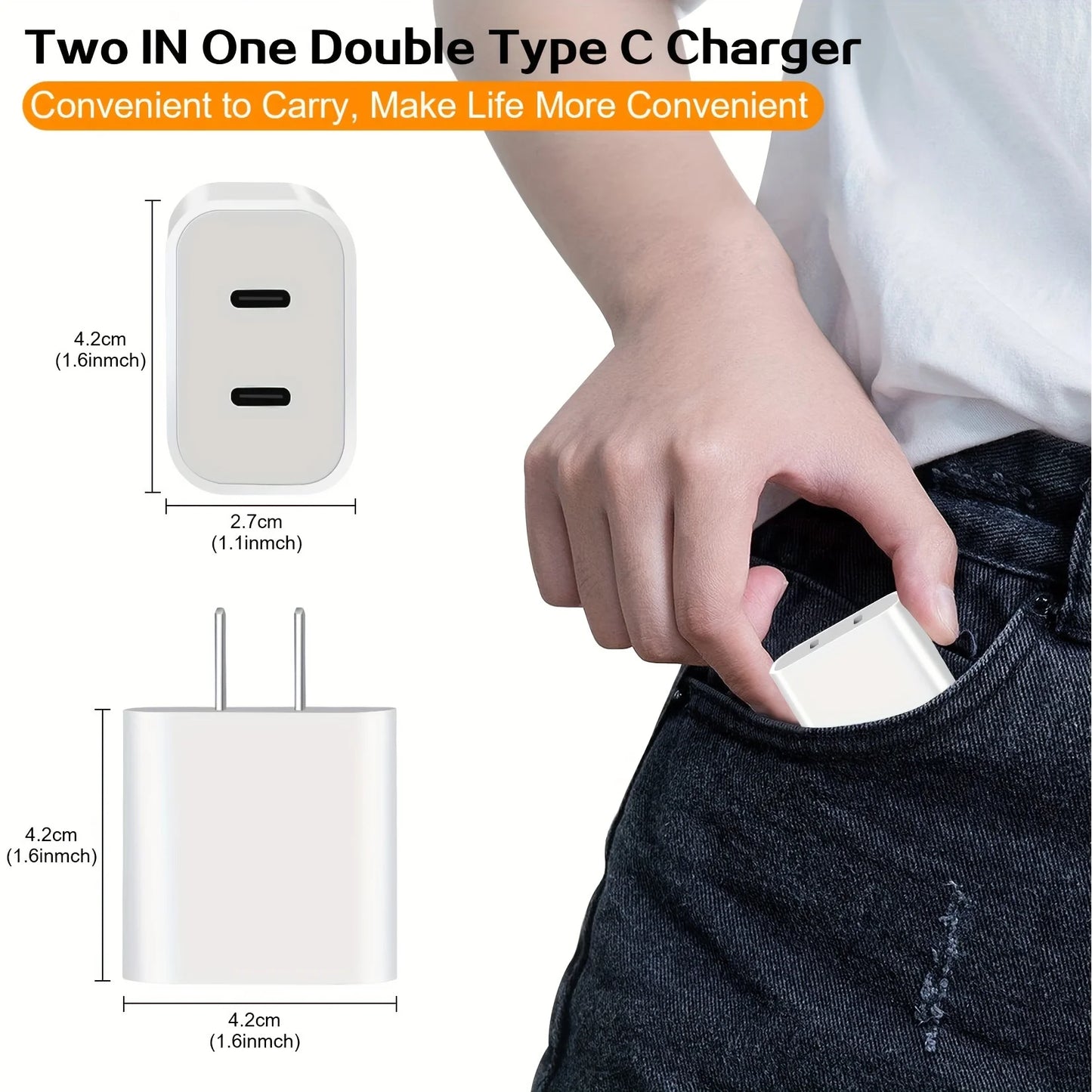 2Pack 40W USB PD Dual Port Charger With 10ft USB C Cable