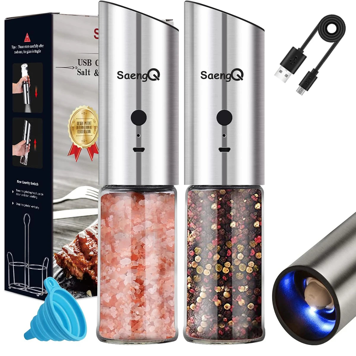 SaengQHign-concerned Gravity Electric Salt Pepper Mill USB