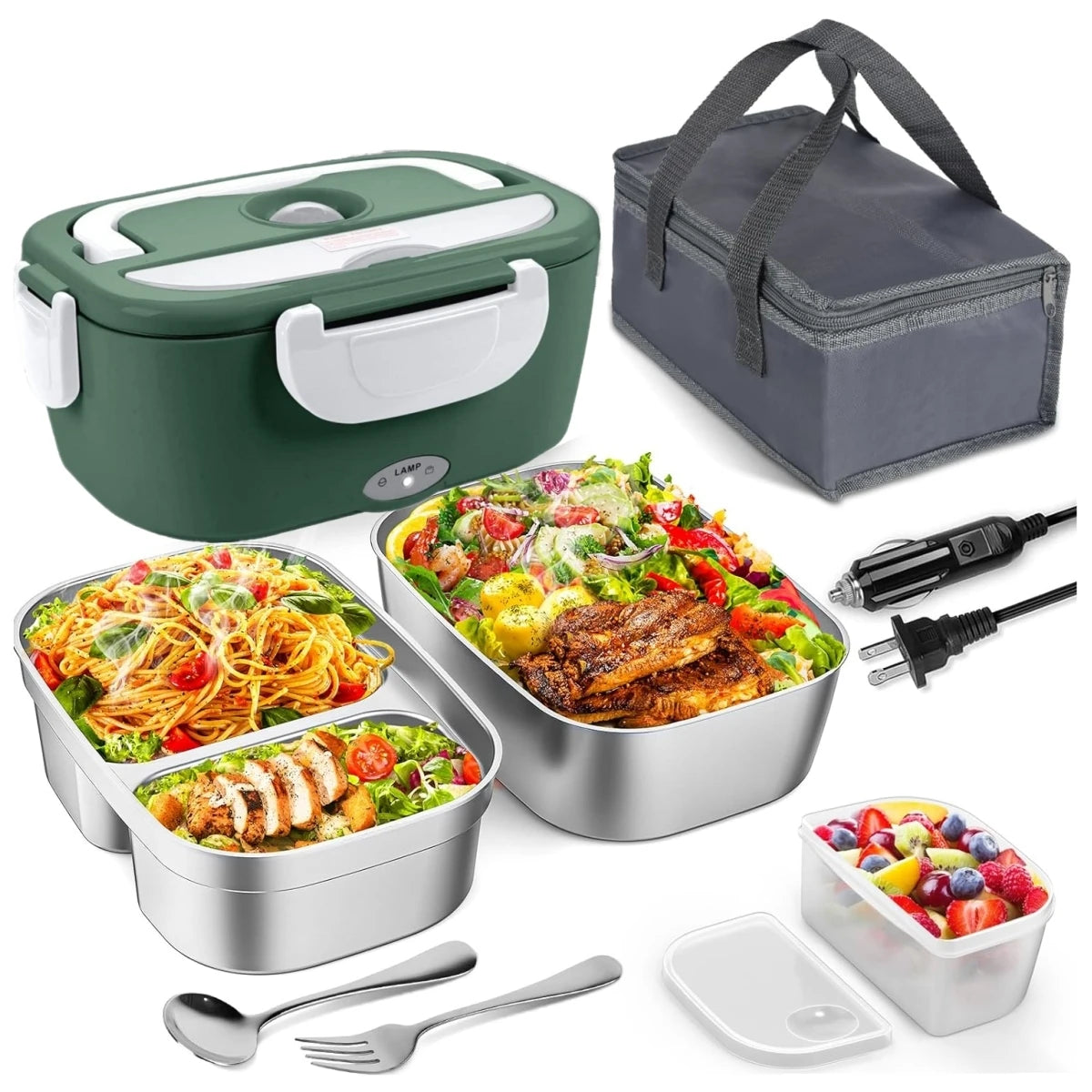 Electric Lunch Box 60W Fast Heated Dual Stainless Steel Containers