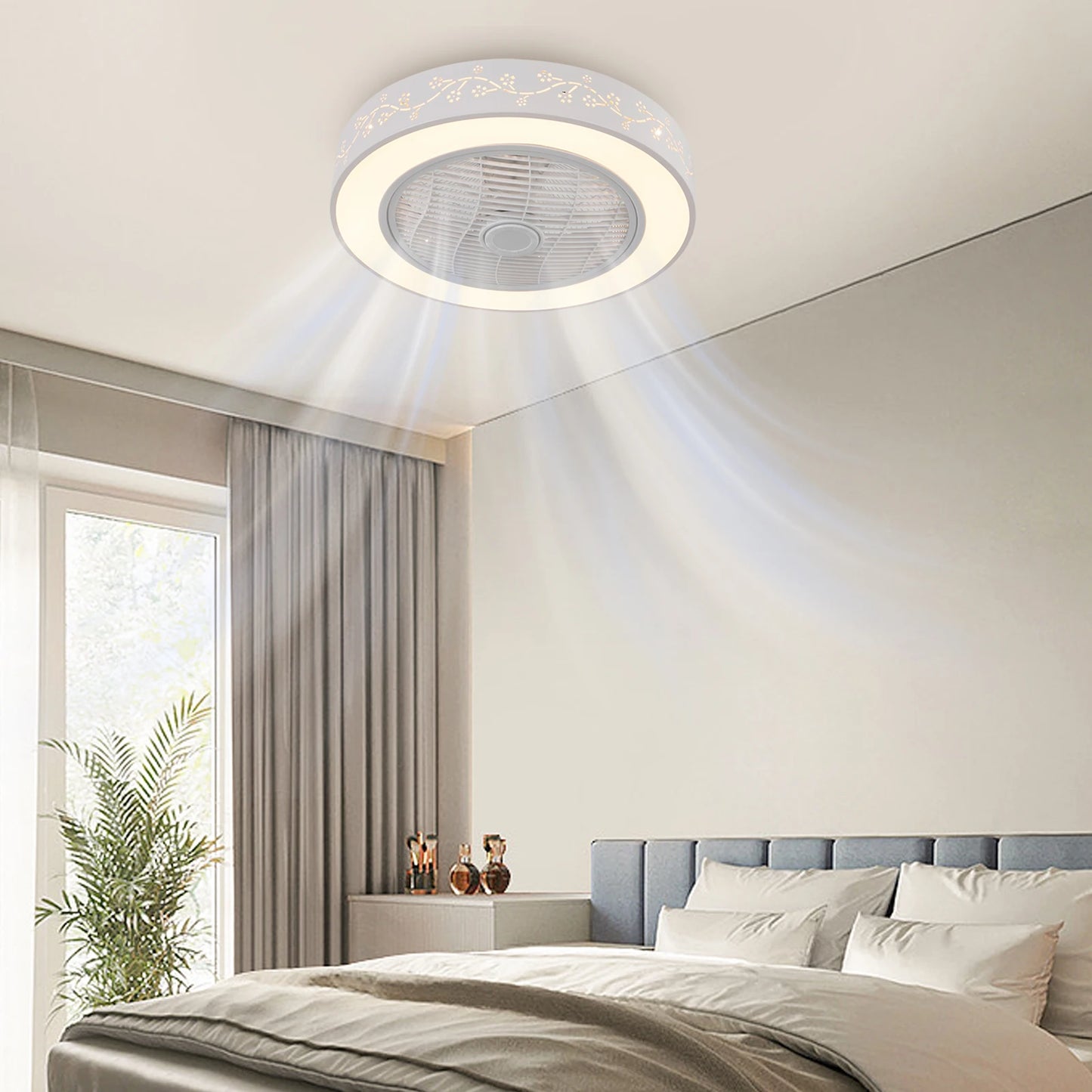 Led Fan Chandelier Modern Low Profile With Remote 3 Colors