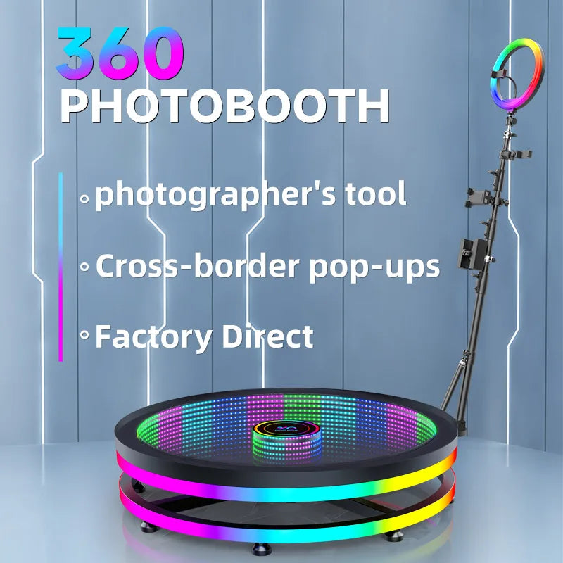360 Photo Booth 31.5 Inch For 3 People RGB Ring Light Glass