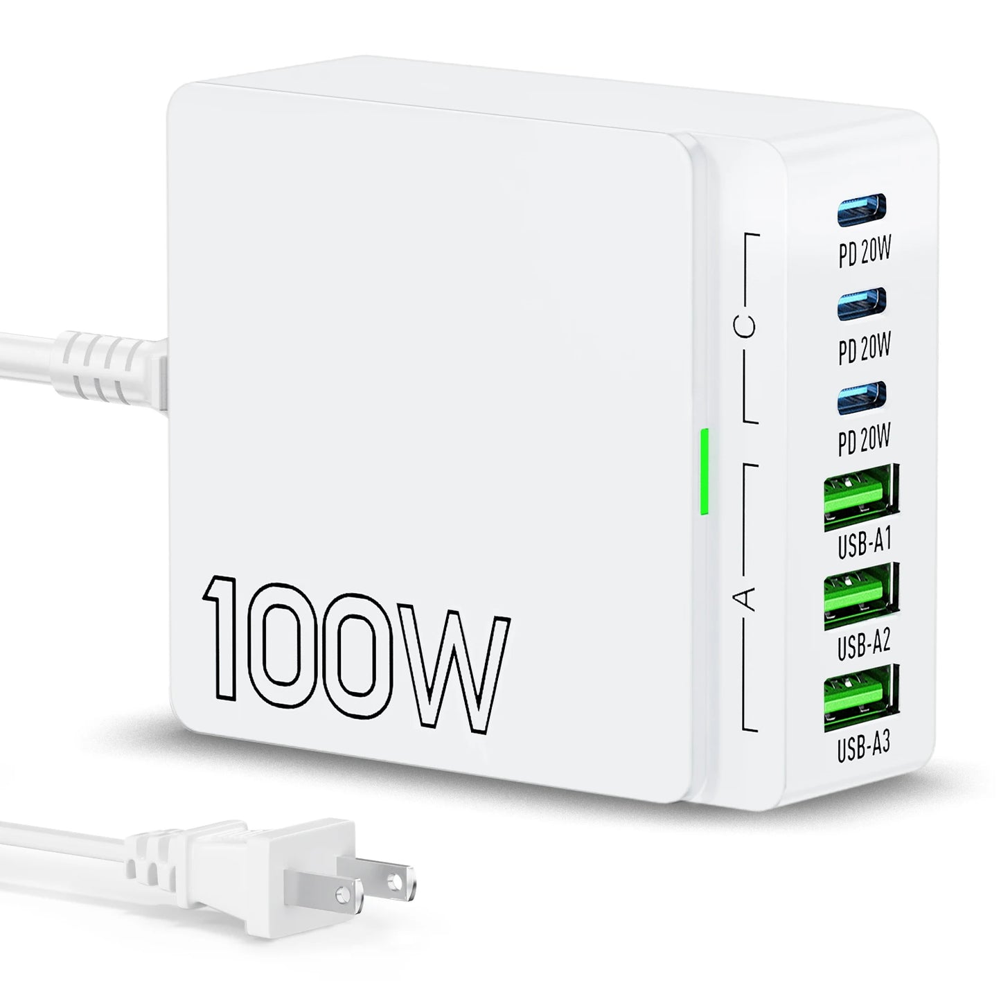 100W 6 Port GaN Quick Charge Hub PD 3.0 Type C USB A Ports