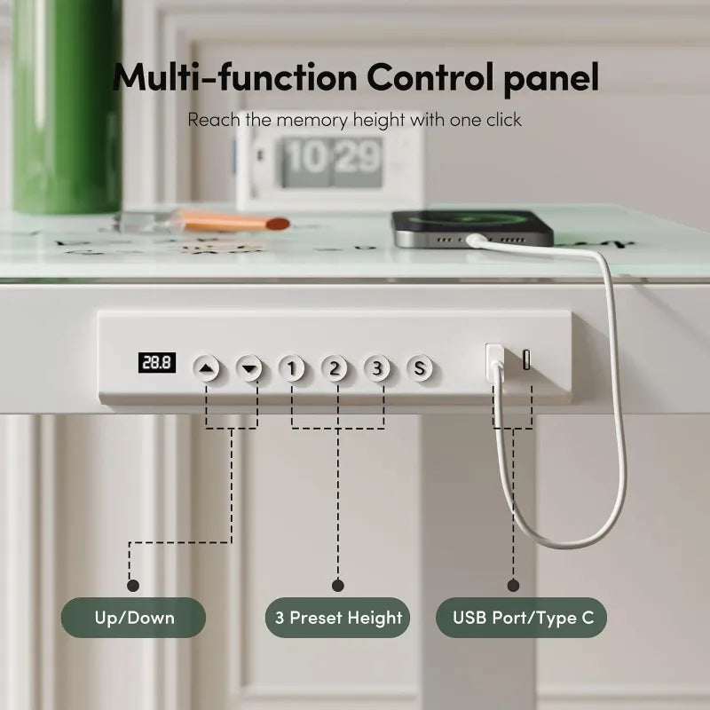 55 × 24 Electric Standing Desk with Drawers, Whole-Piece Glass Adjustable Height Desk, One-Piece Quick Install Adjustable