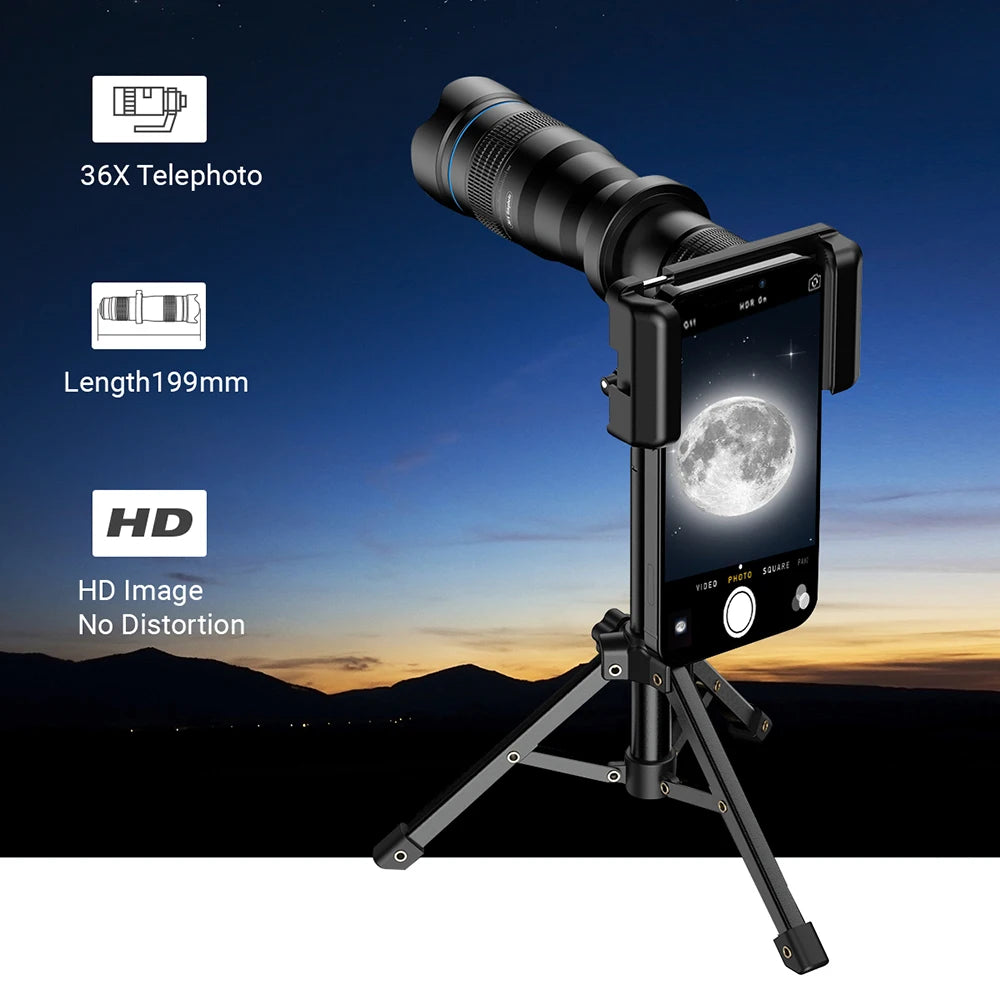Apexel 36X Telephoto Lens With Tripod For iPhone Samsung