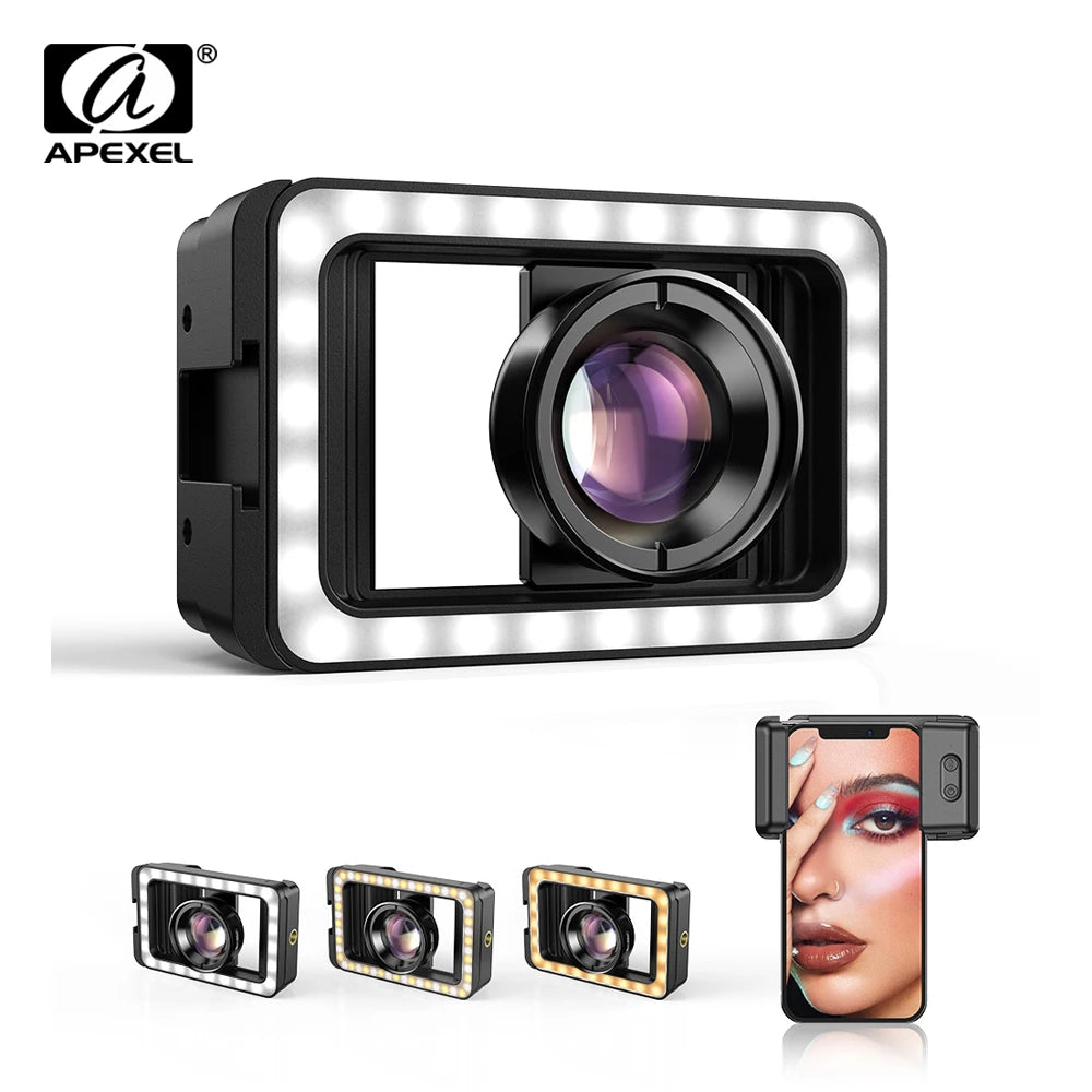 APEXEL 4K HD 100mm Macro Lens With LED Fill Light Clamp