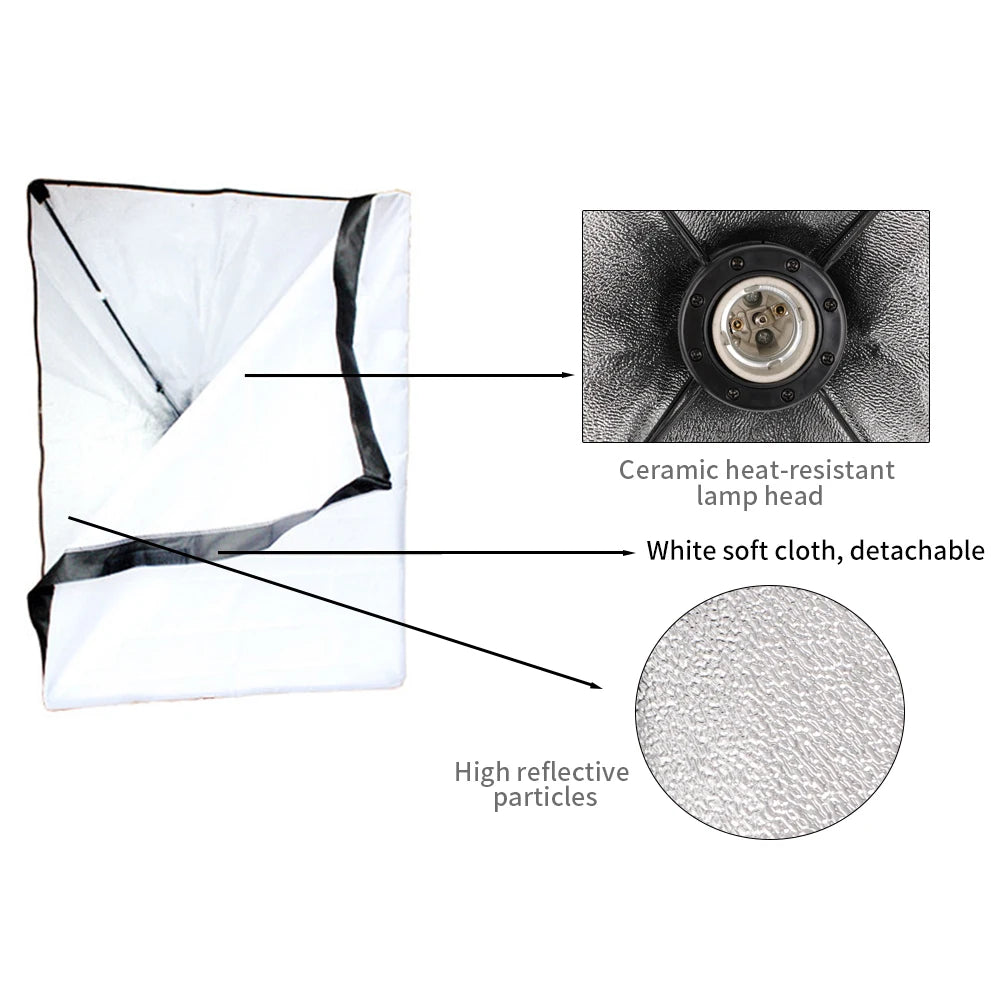 50x70cm Softbox 45W/70W Bulb Photography Studio Photo Lighting Kit Continuous Light System For Camera With  Remote Control