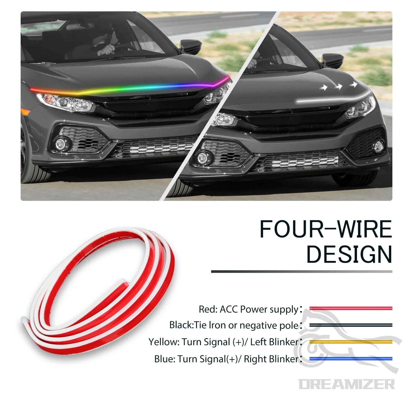 12V LED Car Hood Atmosphere Light Strip Waterproof Exterior