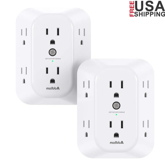 2 Pack 6 Outlet Surge Protector Wall Extender Power Splitter