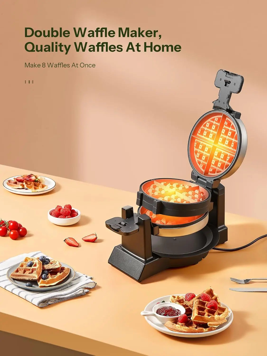 Iosn Classic Double Belgian Waffle Maker 180Flip 8 Slices