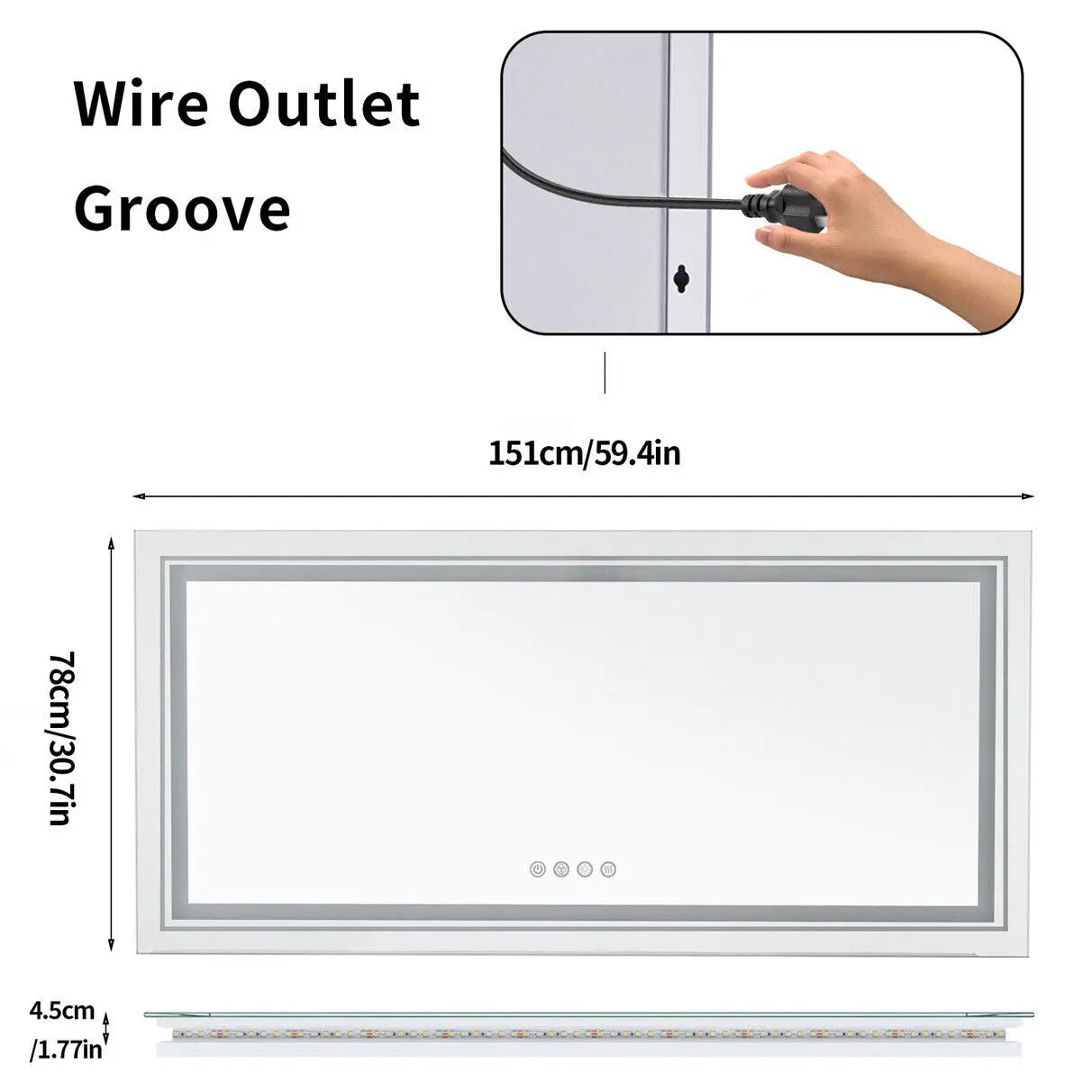 LED Backlit Rectangular Vanity Mirror Wall Mount Dimmable