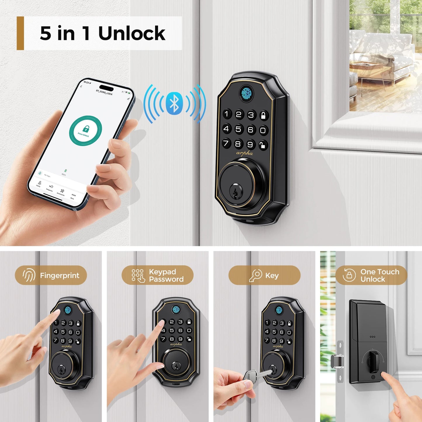 Arpha D280 Keyless Entry Lock 5 In 1 Fingerprint Deadbolt