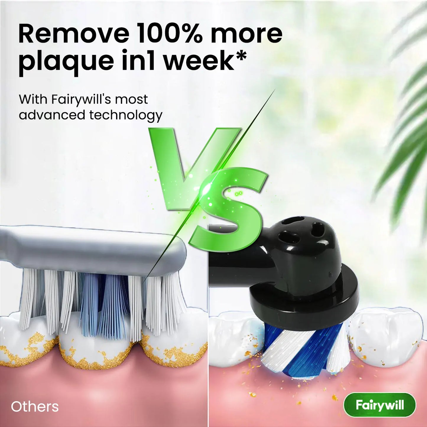 Fairywill T2233 Electric Toothbrush 4 Replacement Heads