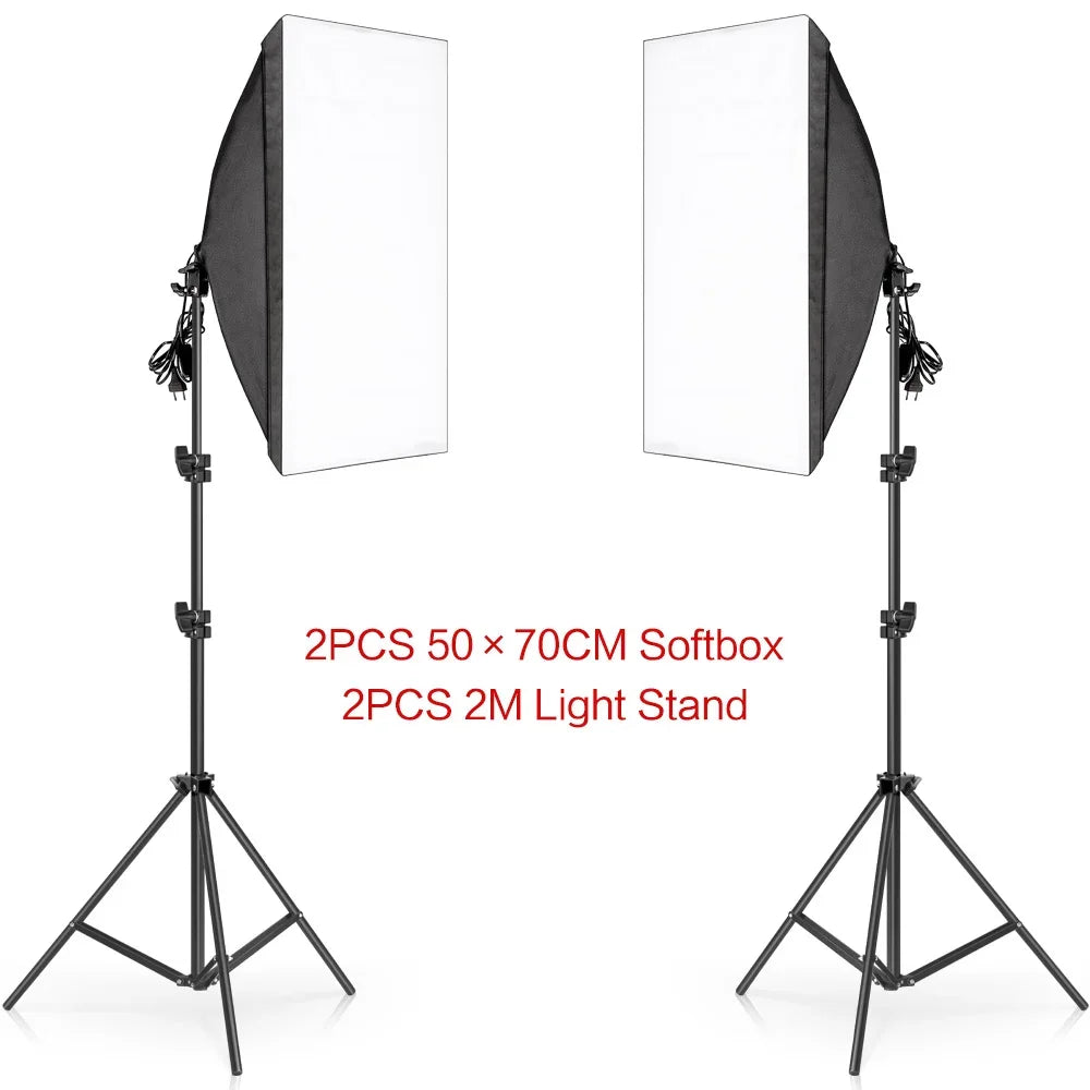 50x70cm Softbox 45W/70W Bulb Photography Studio Photo Lighting Kit Continuous Light System For Camera With  Remote Control