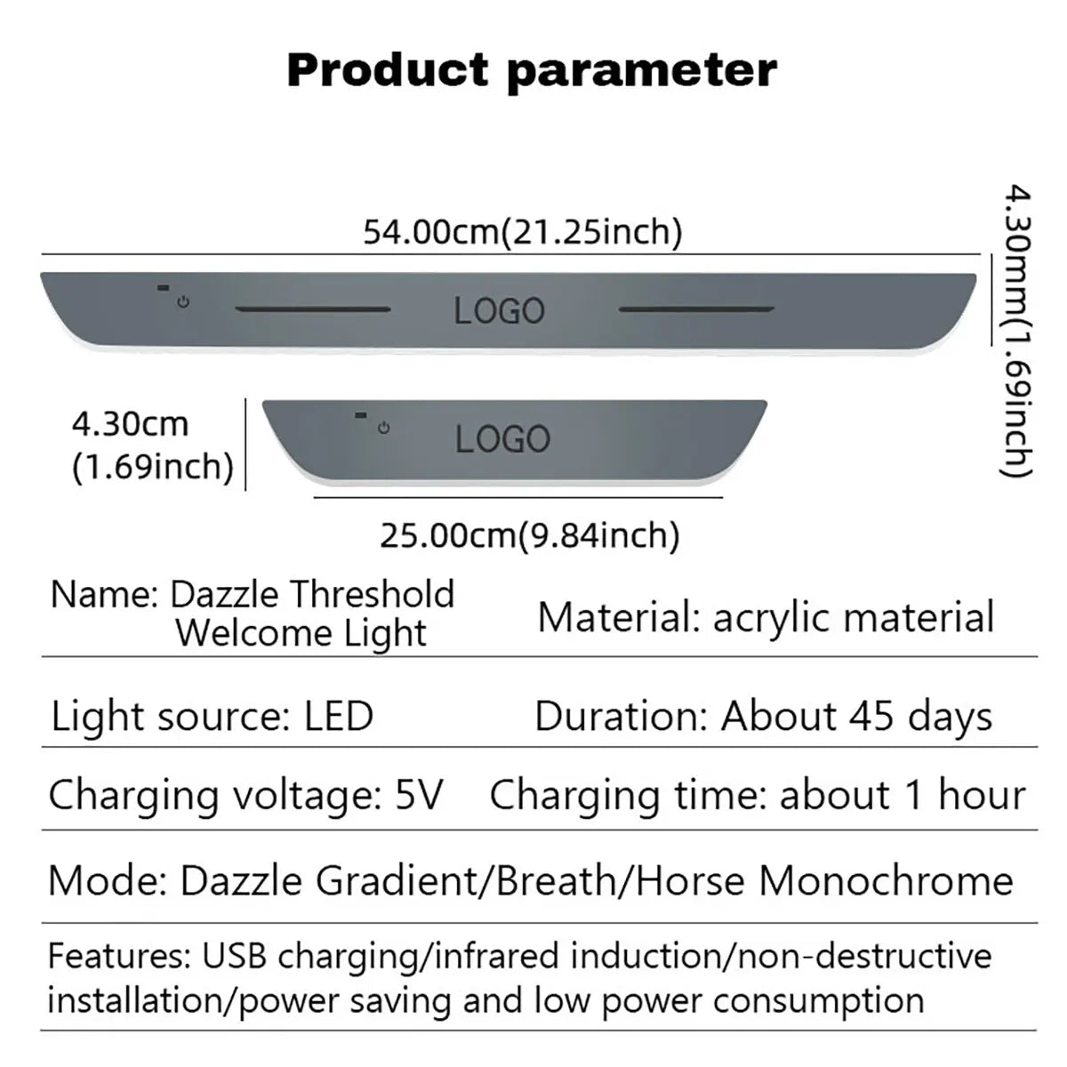4pcs Car LED Welcome light Door Threshold Welcome Decorative lights Auto Pedal LED Atmosphere lights RGB Interior Light Strip