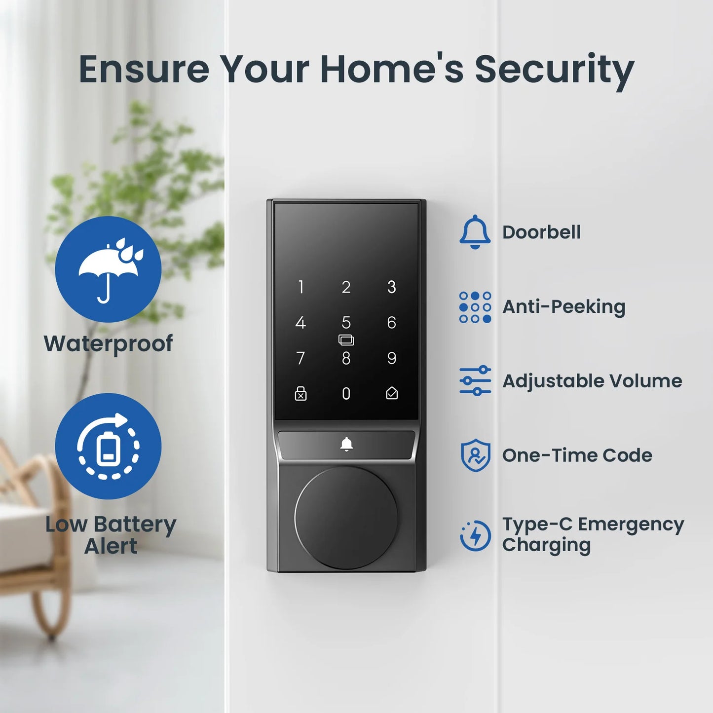 Smart Door Lock Keyless Entry Doorbell App Control Bluetooth