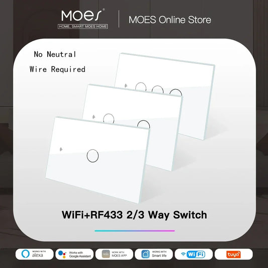 MOES WiFi Smart Light Switch RF433 No Neutral 110 220V