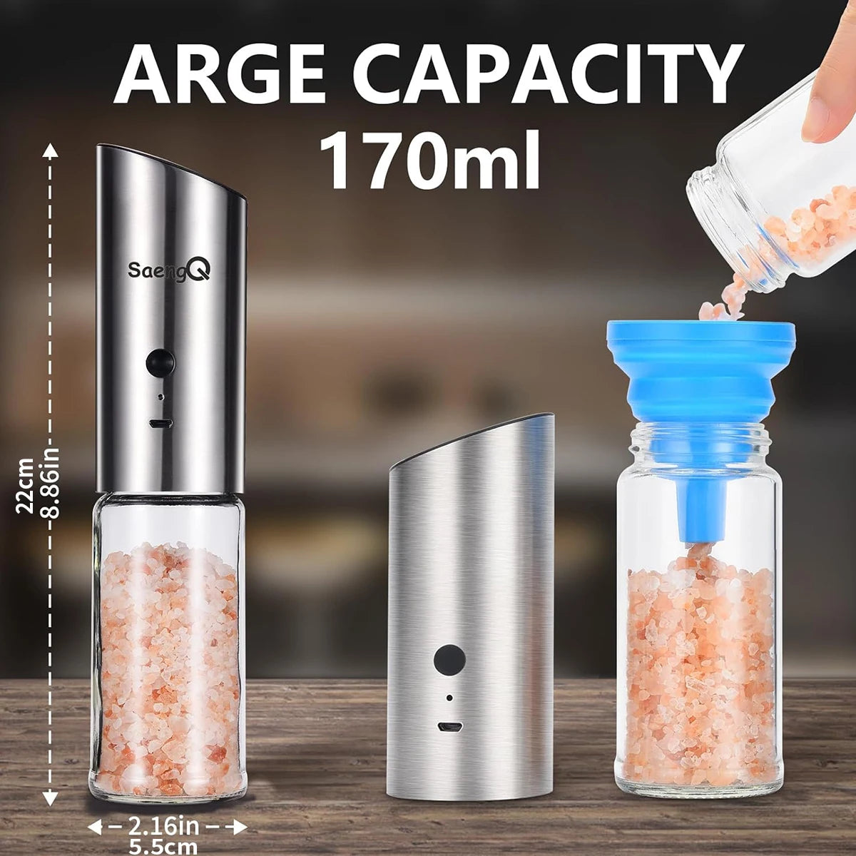 SaengQHign-concerned Gravity Electric Salt Pepper Mill USB