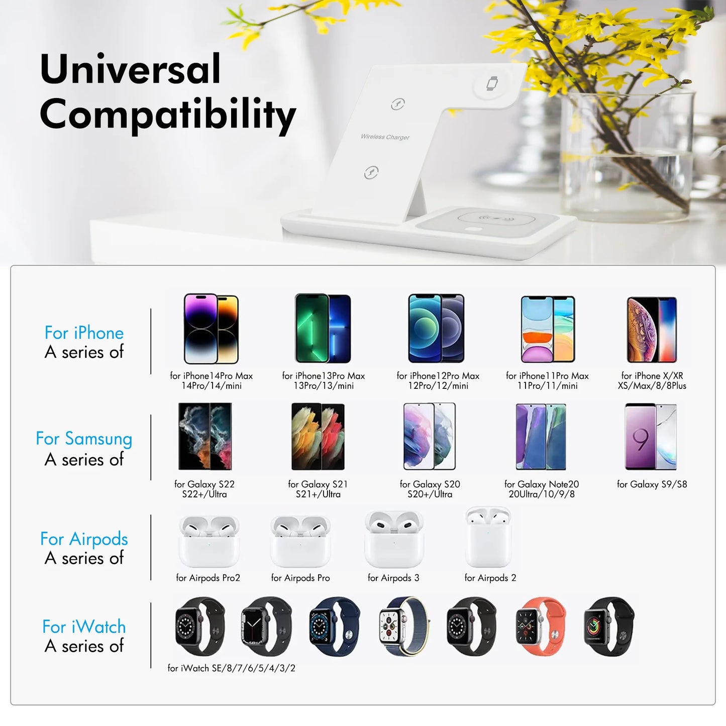 Wireless Charging Magnetic IPhone Charging Station 3 In 1 Fast Charger 15W For iPhone 16 15 14 13 12 11 8 Apple Watch AirPods