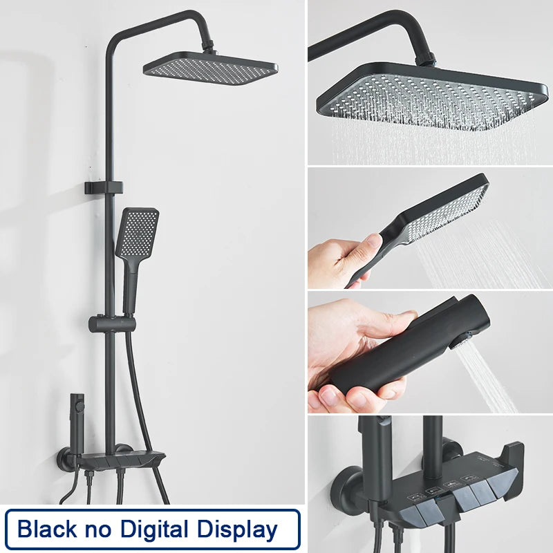 Rozin Black Digital Display Shower Faucet Set Piano Style