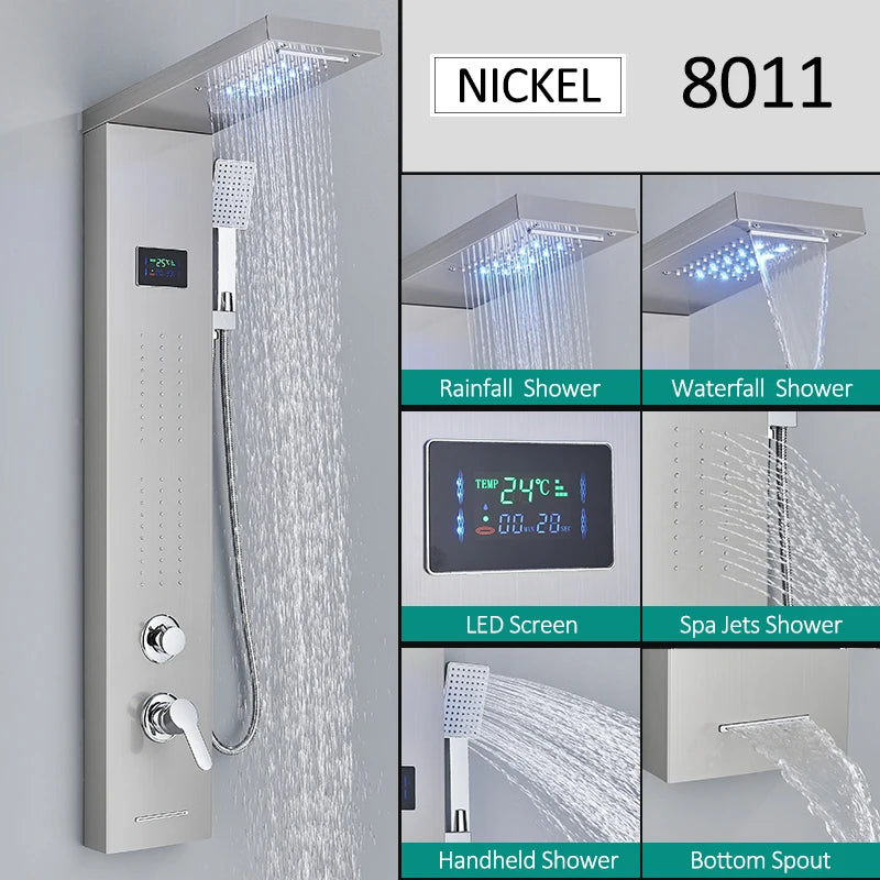 Led Shower Panel Tower System With Rainfall Massage Display