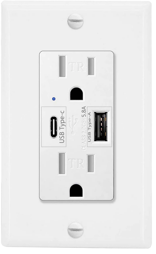 NineLeaf Tamper Resistant Dual USB Type C Wall Socket LED