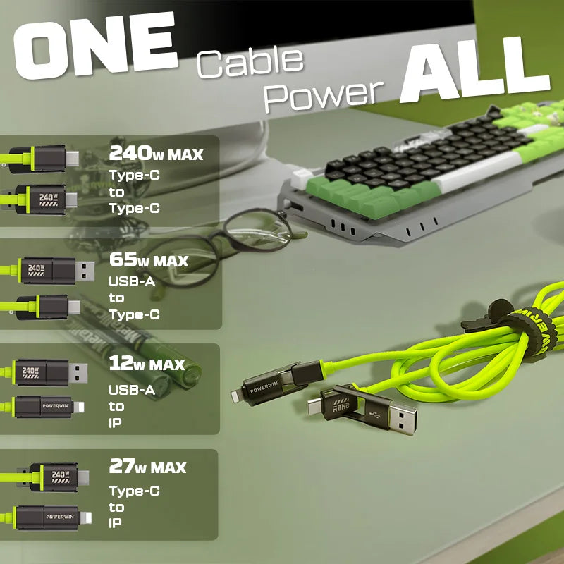 Powerwin PWC240 240W 4 In 1 Type C Fast Charging Cable