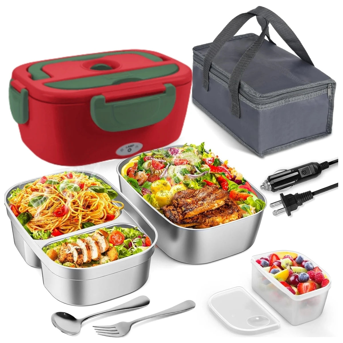 Electric Lunch Box 60W Fast Heated Dual Stainless Steel Containers