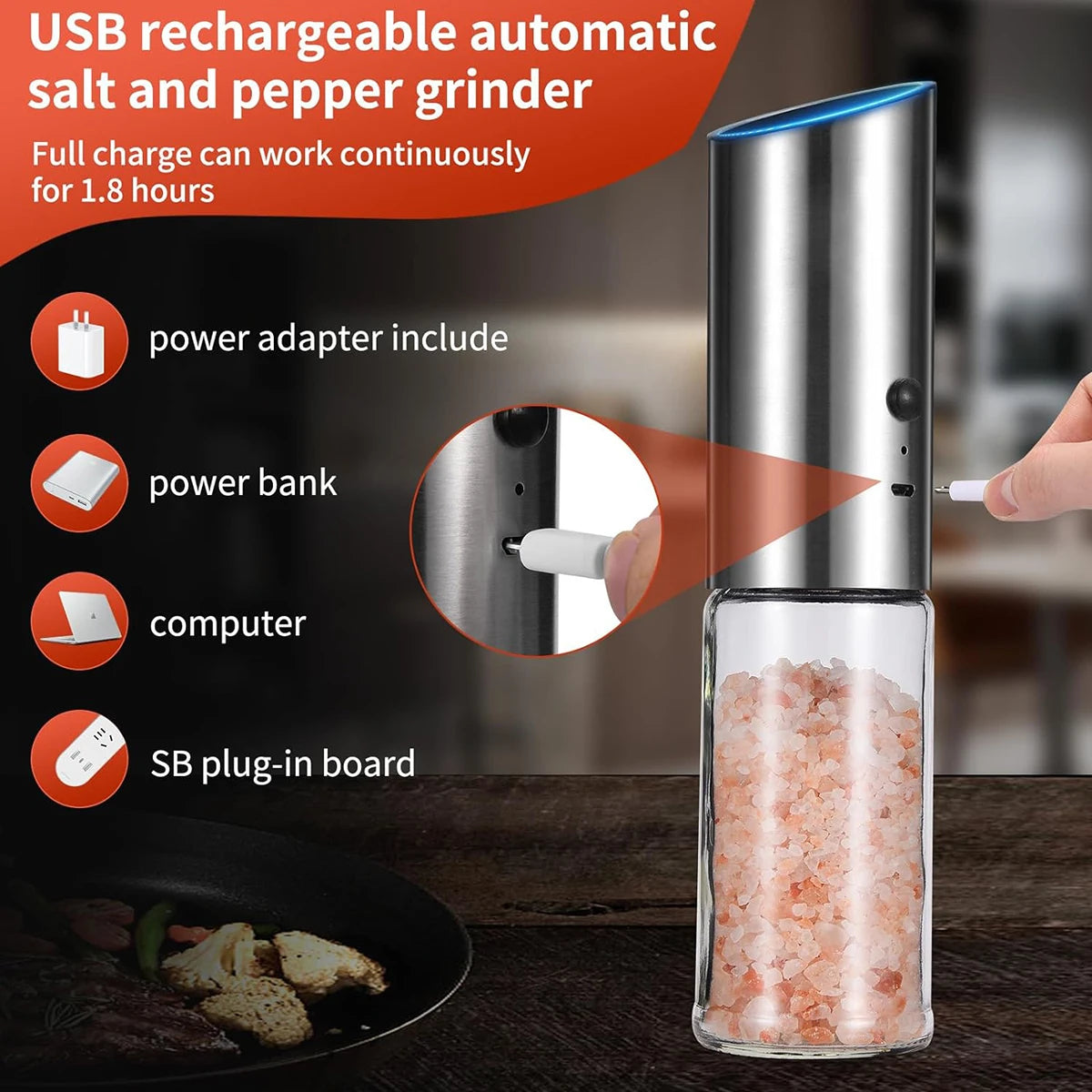 SaengQHign-concerned Gravity Electric Salt Pepper Mill USB