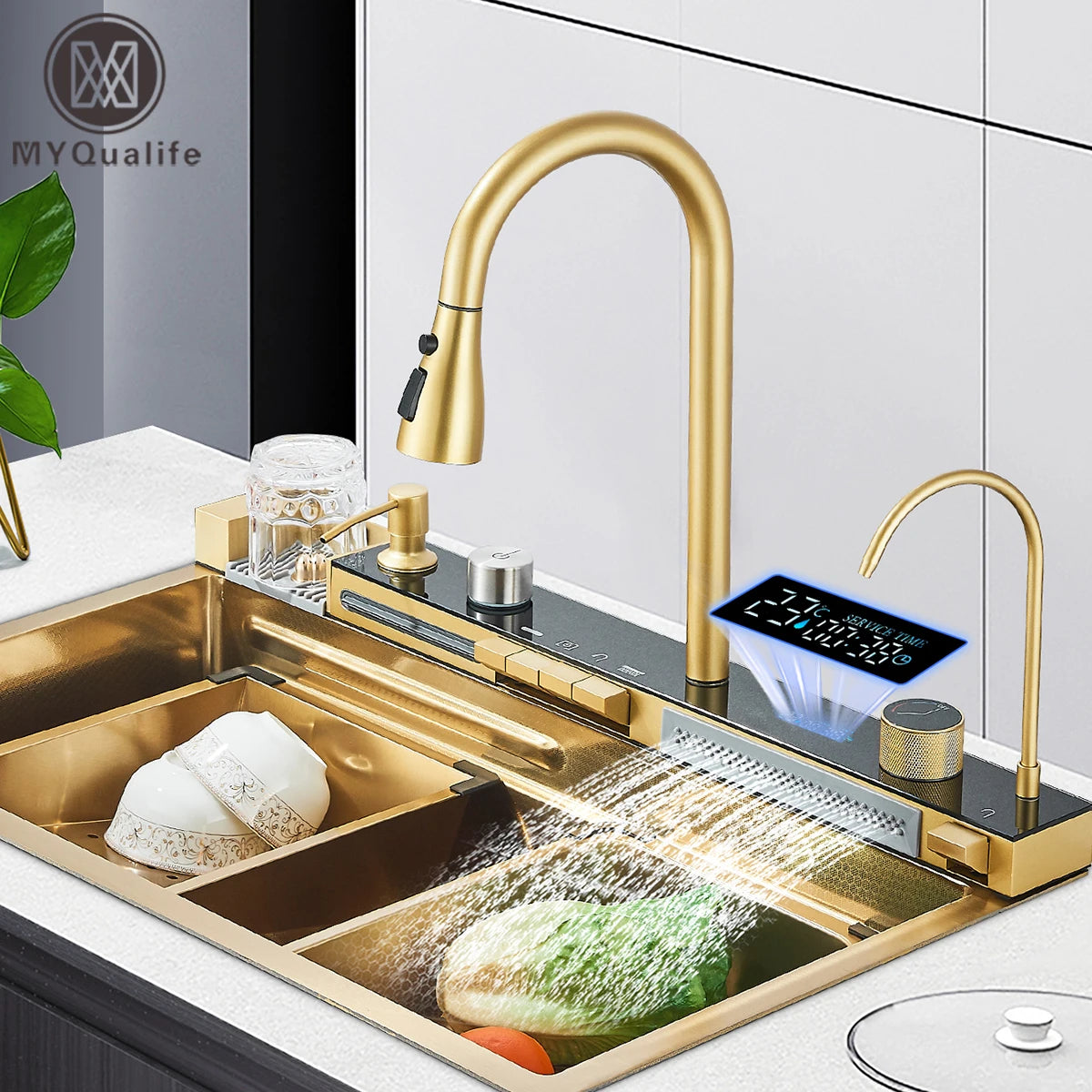 Golden Smart Digital Display Kitchen Sink Set Temp Control