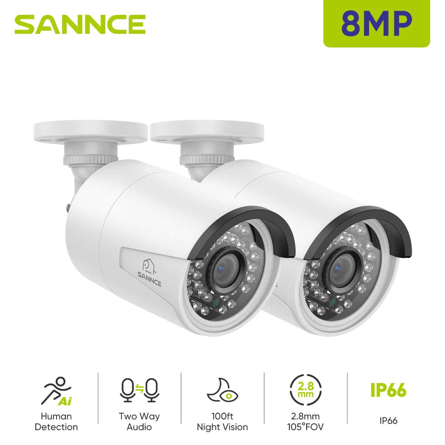 SANNCE 5MP POE Outdoor Weatherproof Bullet Camera Kit