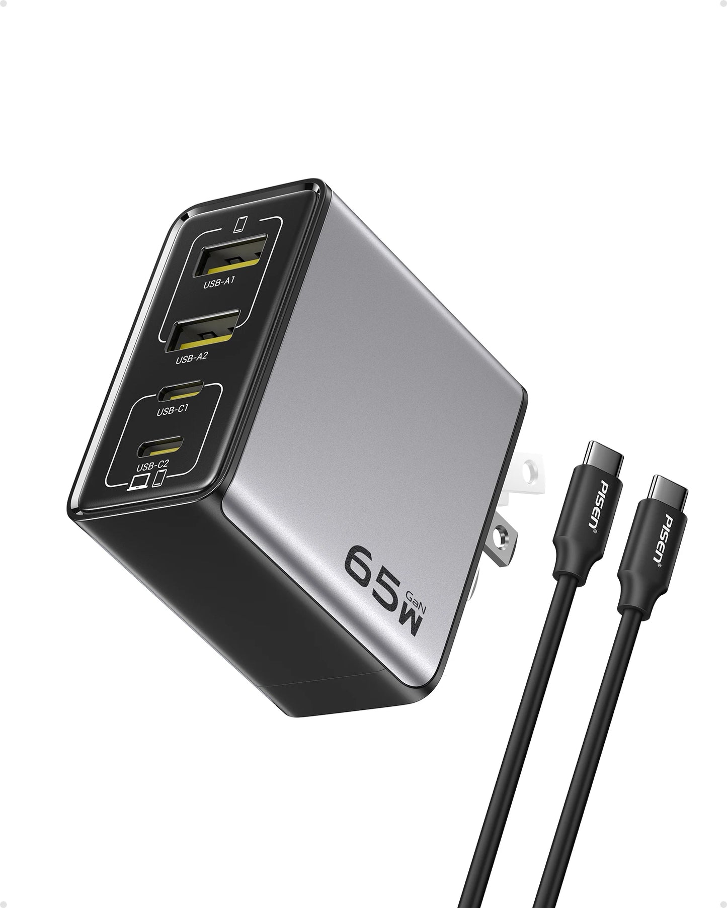 PISEN 65W 4 Port GaN Charger With 4ft USB C Cable Pro