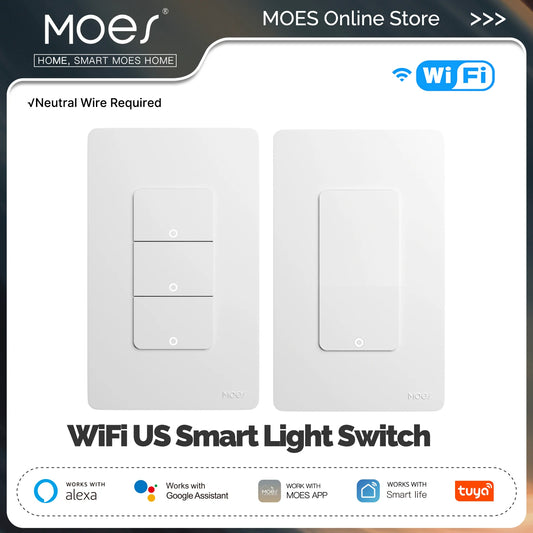 MOES Tuya WiFi Smart Light Switch Single Pole Push Button