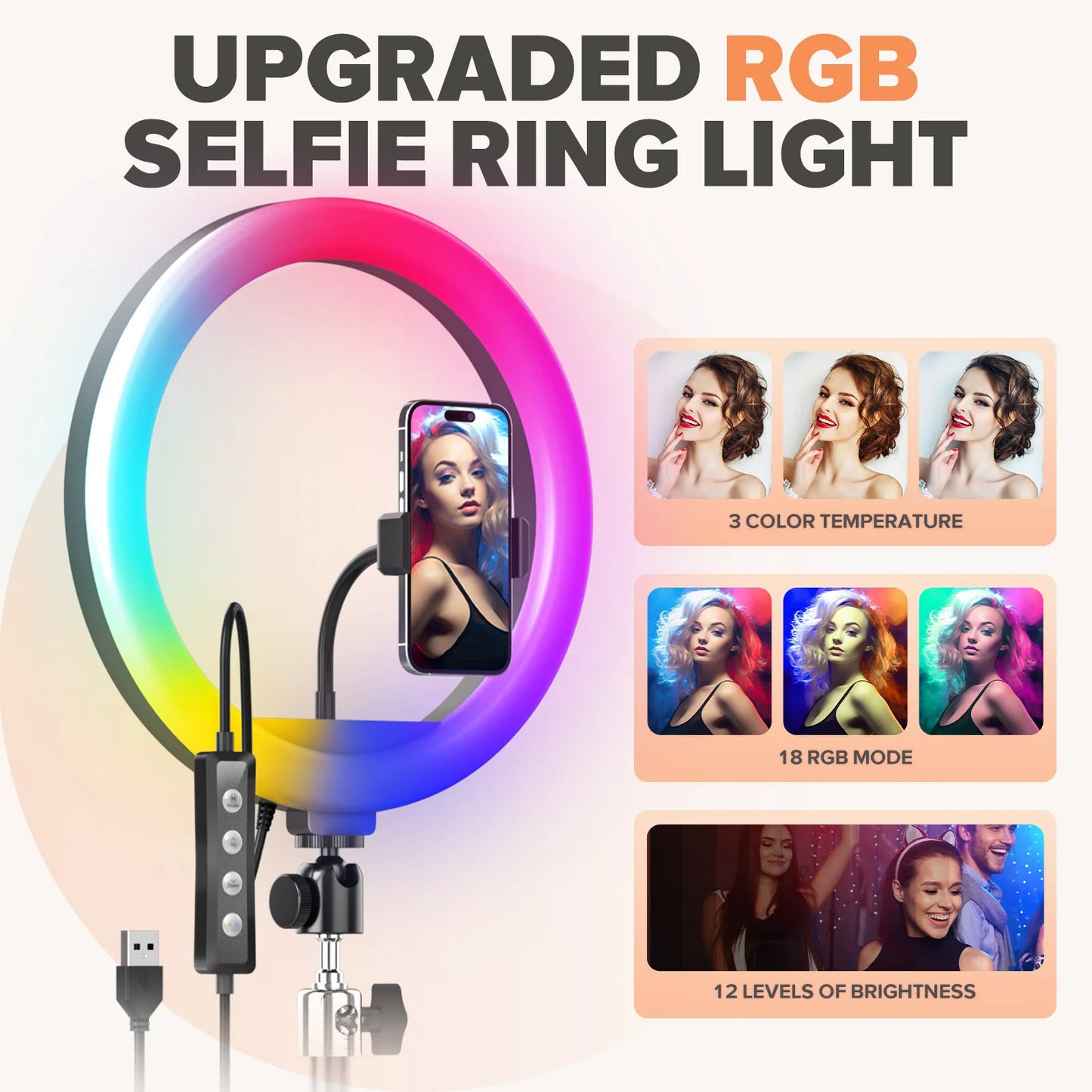 360 Photo Booth Rotating with RGB Ring Light App Control
