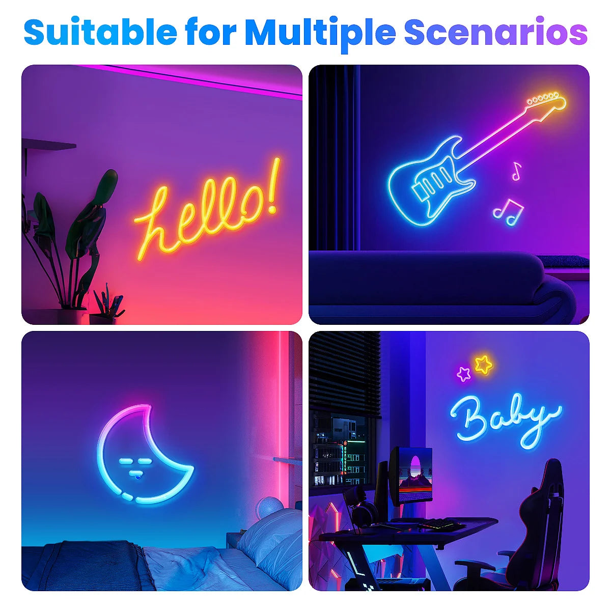 Neon LED Rope Lights Bedroom RGB Strip With Remote App