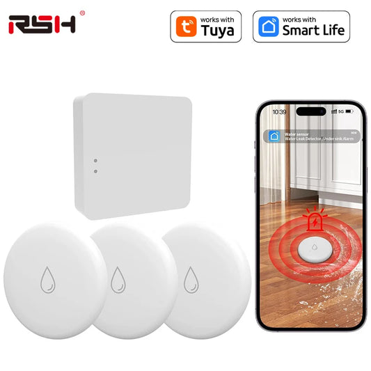 Tuya ZigBee Water Leakage Detector With Gateway Flood Sensor Tank Water Full Alert Overflow Alarm System App Remote Control