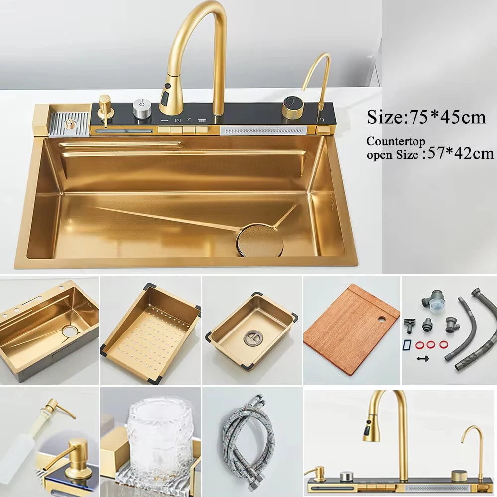 Golden Smart Digital Display Kitchen Sink Set Temp Control