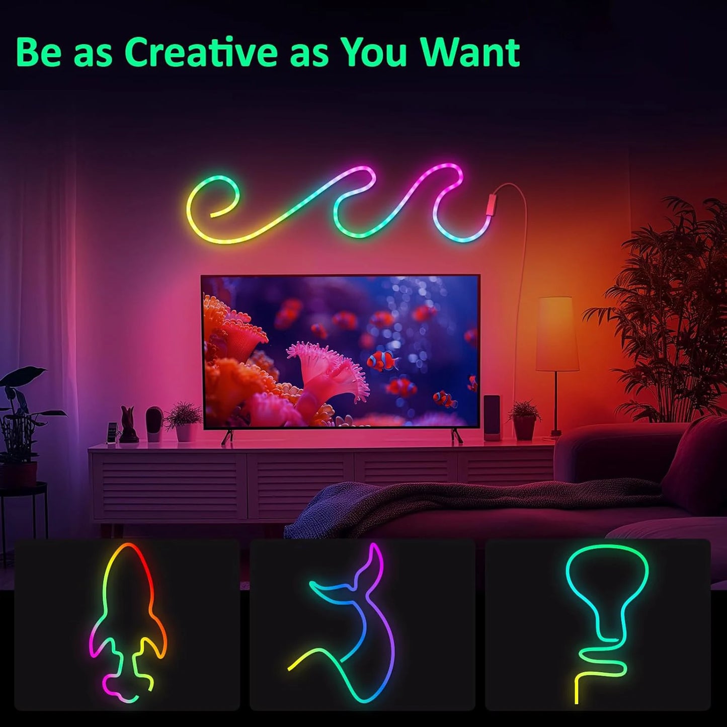 Neon LED Rope Lights Bedroom RGB Strip With Remote App